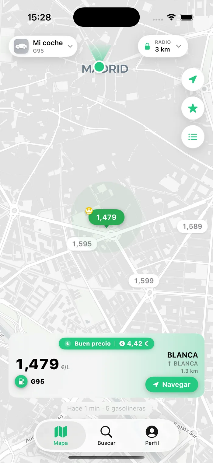 Mapa de Refil con la más barata en verde